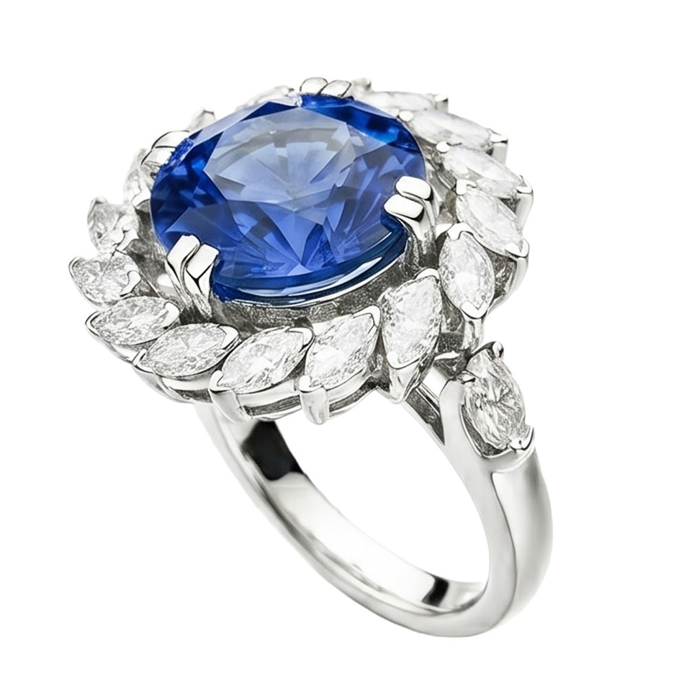 8.25 Ct. Big Sri Lanka Sapphire And Marquise Natural Earth Mined DIAMOND ( NOT LAB GROWN )s Ring