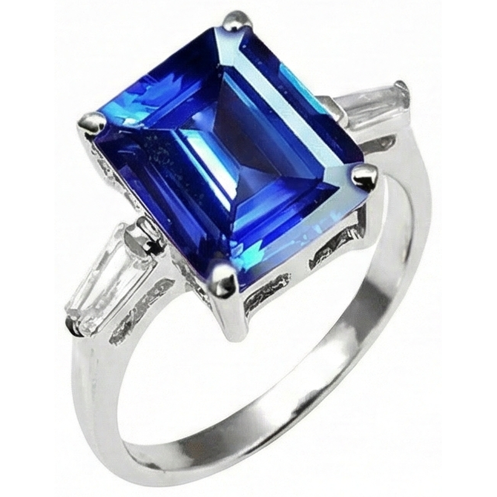 8.30 Carats Emerald Cut Tanzanite & Baguettes Engagement Ring