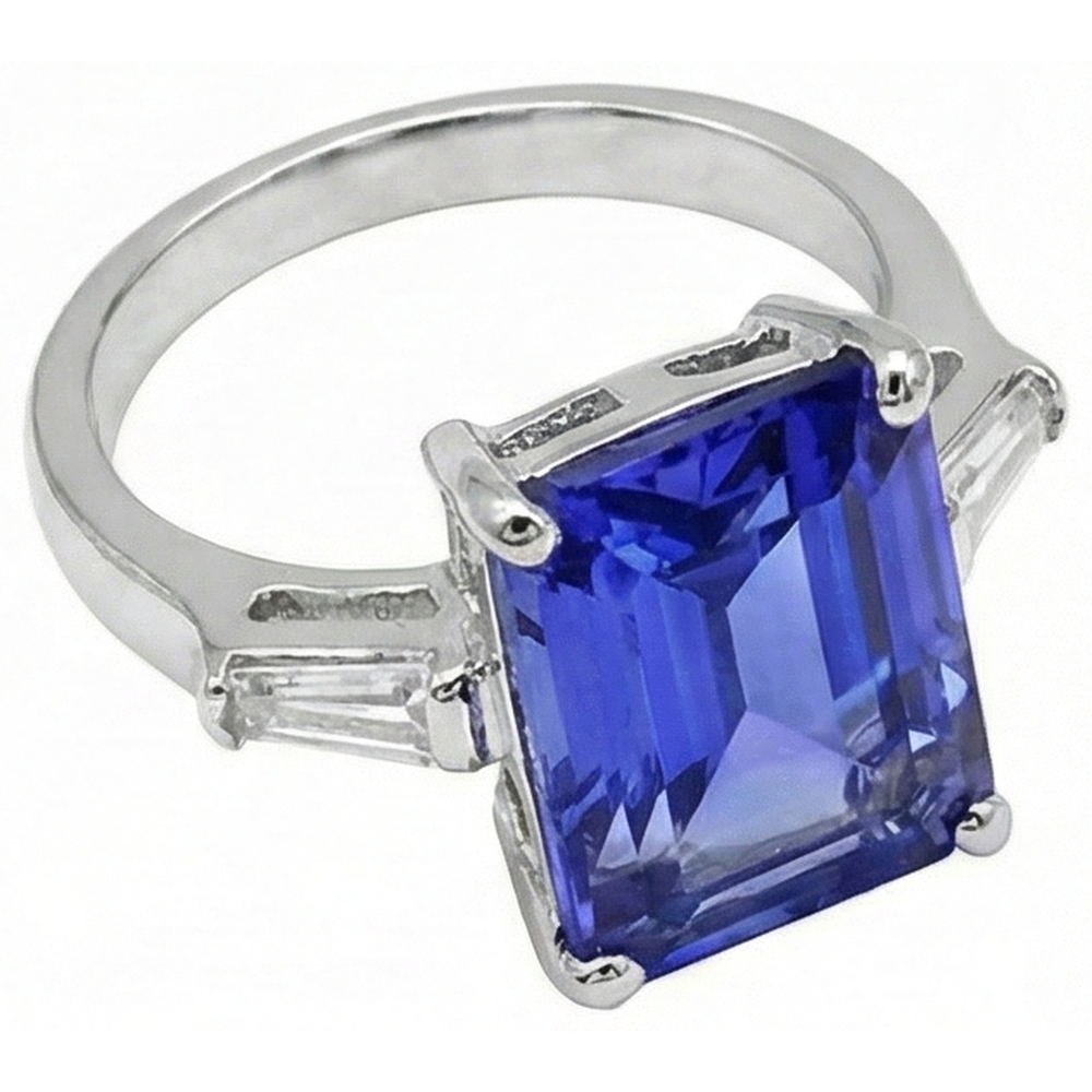 8.30 Carats Emerald Cut Tanzanite & Baguettes Engagement Ring