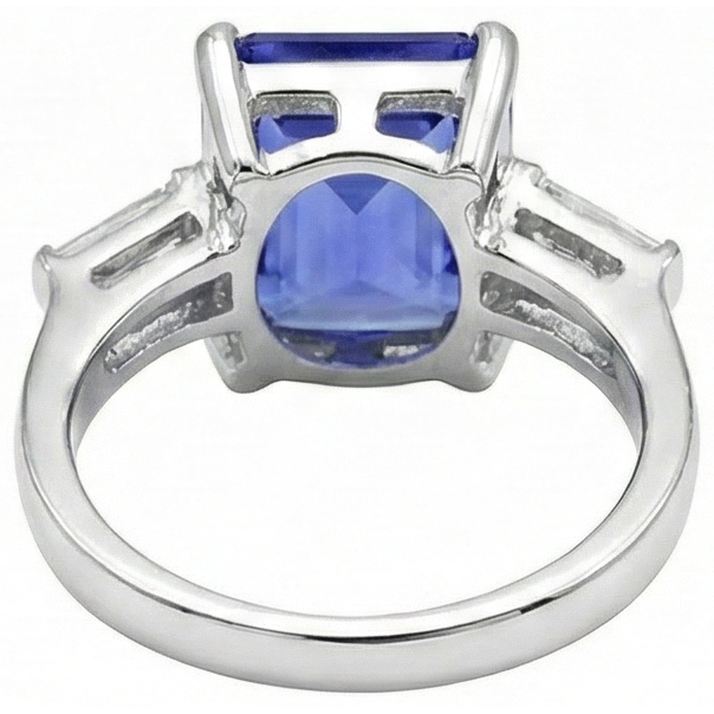 8.30 Carats Emerald Cut Tanzanite & Baguettes Engagement Ring
