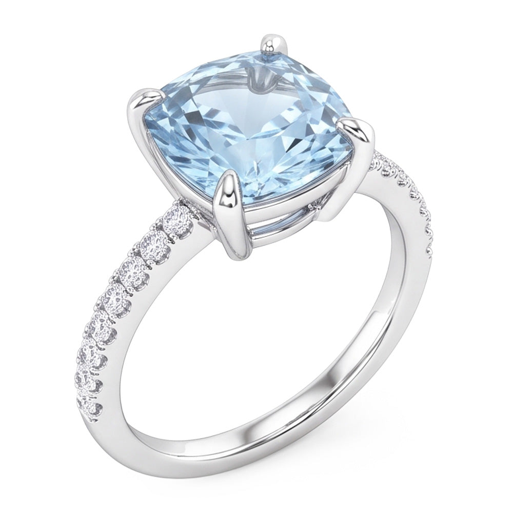 8.70 Carats Aquamarine With Natural Earth Mined DIAMOND ( NOT LAB GROWN )s Ring Prong Set White Gold 14K