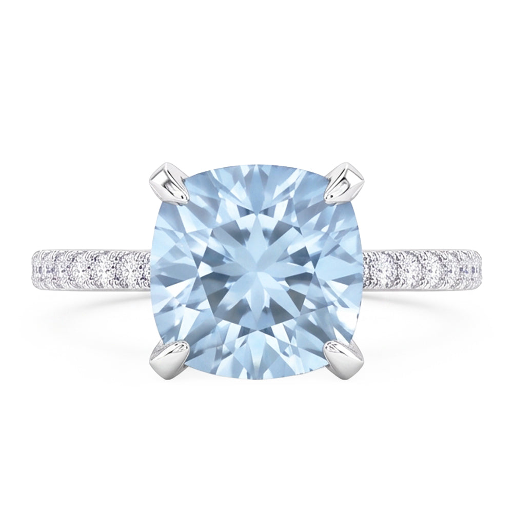 8.70 Carats Aquamarine With Natural Earth Mined DIAMOND ( NOT LAB GROWN )s Ring Prong Set White Gold 14K