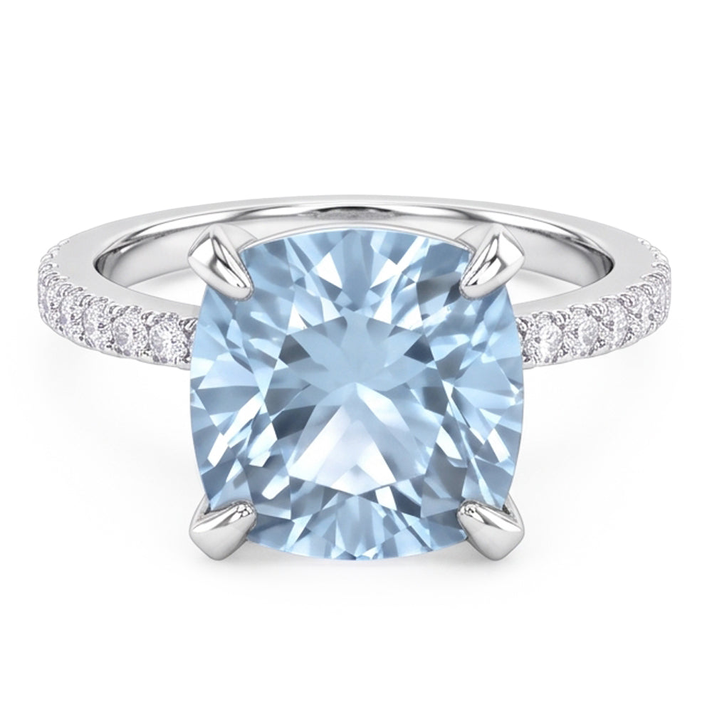 8.70 Carats Aquamarine With Natural Earth Mined DIAMOND ( NOT LAB GROWN )s Ring Prong Set White Gold 14K
