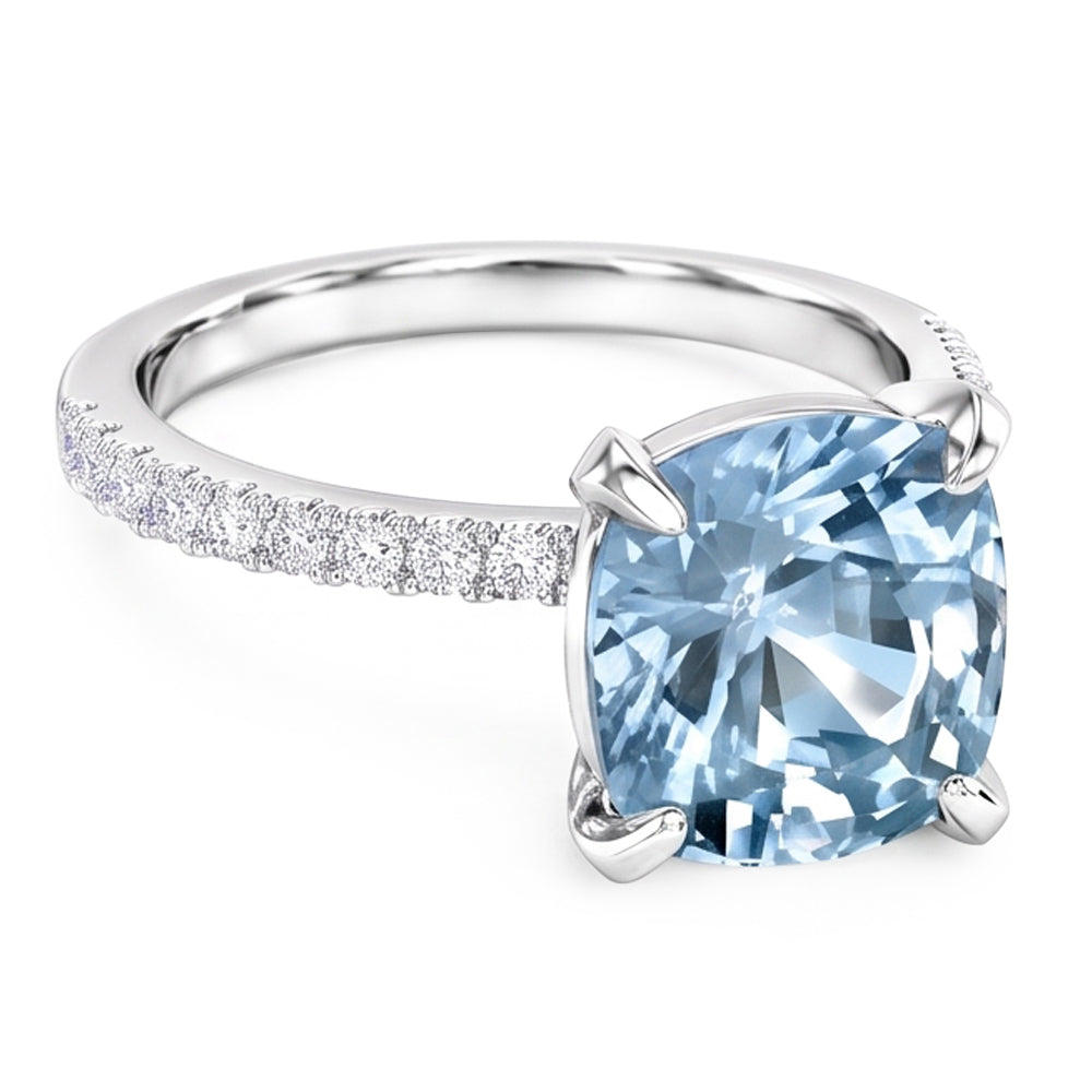 8.70 Carats Aquamarine With Natural Earth Mined DIAMOND ( NOT LAB GROWN )s Ring Prong Set White Gold 14K