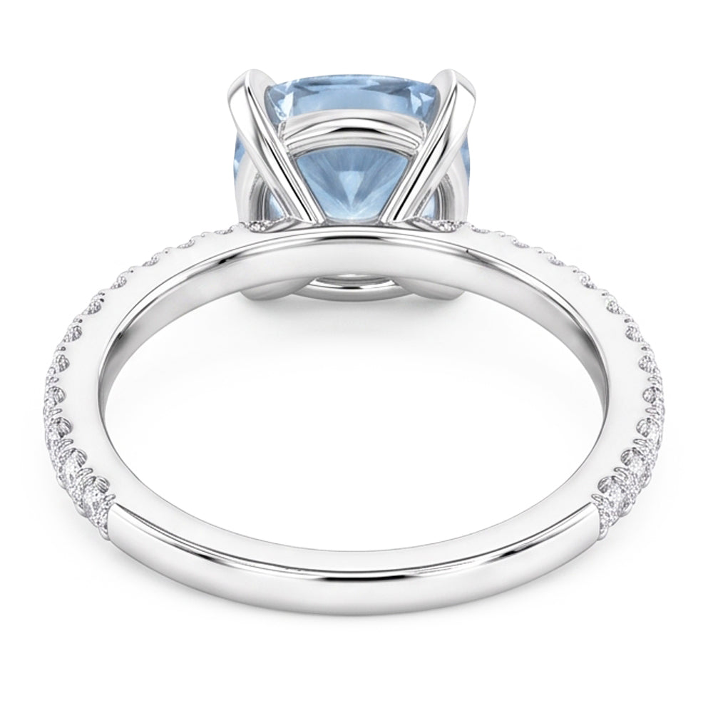 8.70 Carats Aquamarine With Natural Earth Mined DIAMOND ( NOT LAB GROWN )s Ring Prong Set White Gold 14K
