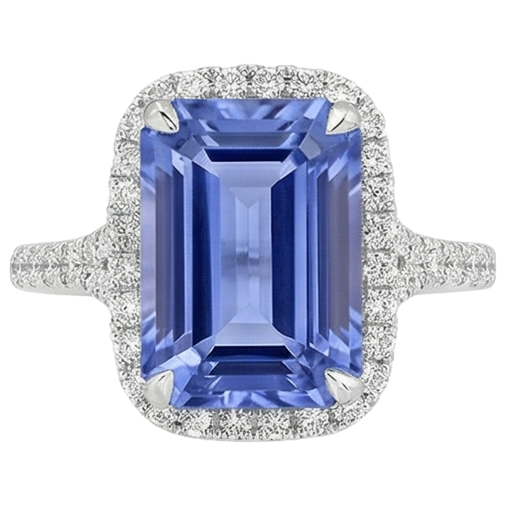 8.75 Ct Emerald Shape Tanzanite With Round Natural Earth Mined Diamonds Ring Gold New