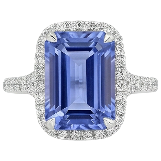 8.75 Ct Emerald Shape Tanzanite With Round Natural Earth Mined Diamonds Ring Gold New