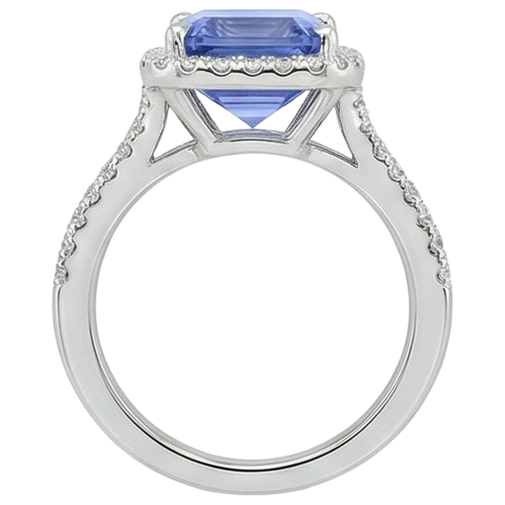 8.75 Ct Emerald Shape Tanzanite With Round Natural Earth Mined Diamonds Ring Gold New