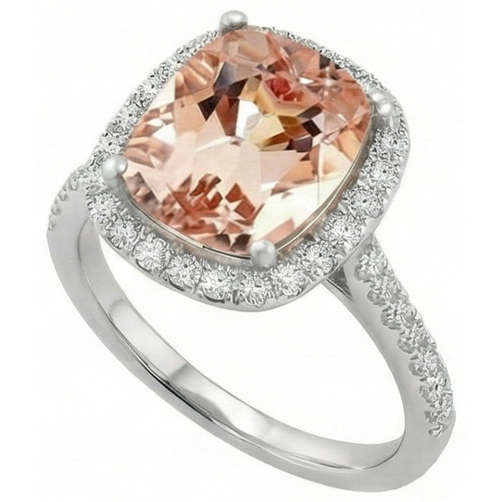 8.75 Ct Sparkling Morganite And Natural Earth Mined DIAMOND ( NOT LAB GROWN )s Ring White Gold 14K
