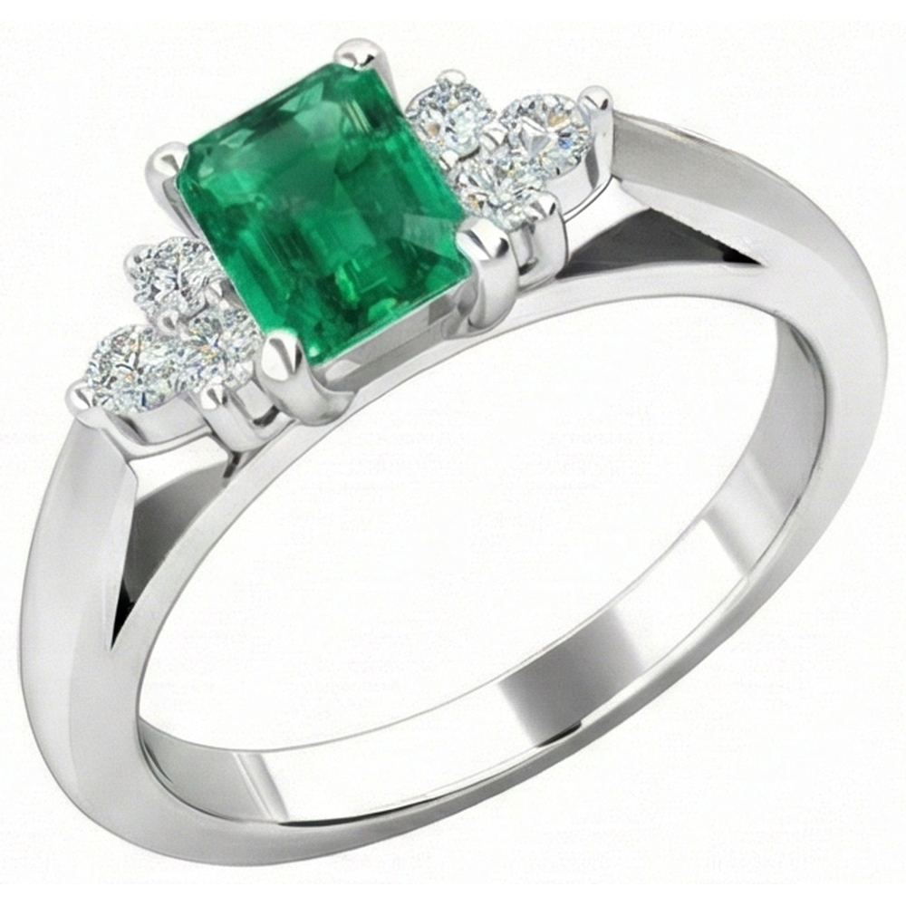 8.90 Carats Green Emerald With White Natural Earth Mined Diamonds Ring 14K White Gold