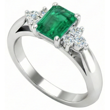 8.90 Carats Green Emerald With White Natural Earth Mined Diamonds Ring 14K White Gold