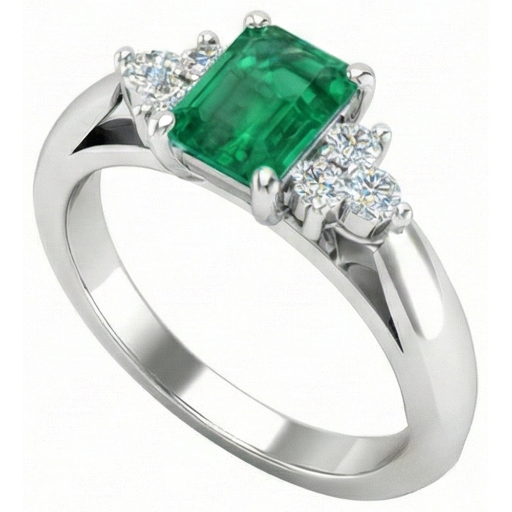 8.90 Carats Green Emerald With White Natural Earth Mined Diamonds Ring 14K White Gold