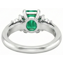 8.90 Carats Green Emerald With White Natural Earth Mined Diamonds Ring 14K White Gold