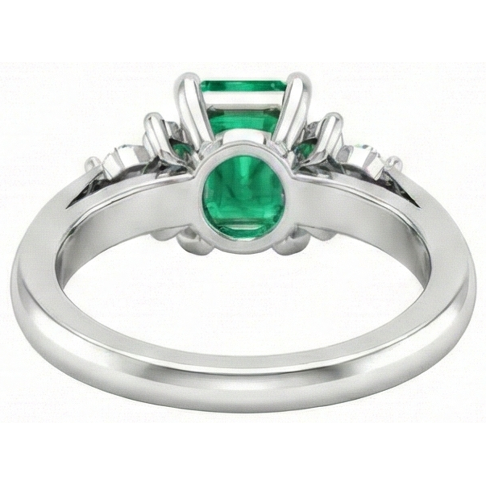 8.90 Carats Green Emerald With White Natural Earth Mined Diamonds Ring 14K White Gold