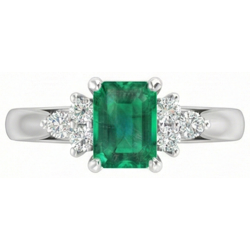 8.90 Carats Green Emerald With White Natural Earth Mined Diamonds Ring 14K White Gold