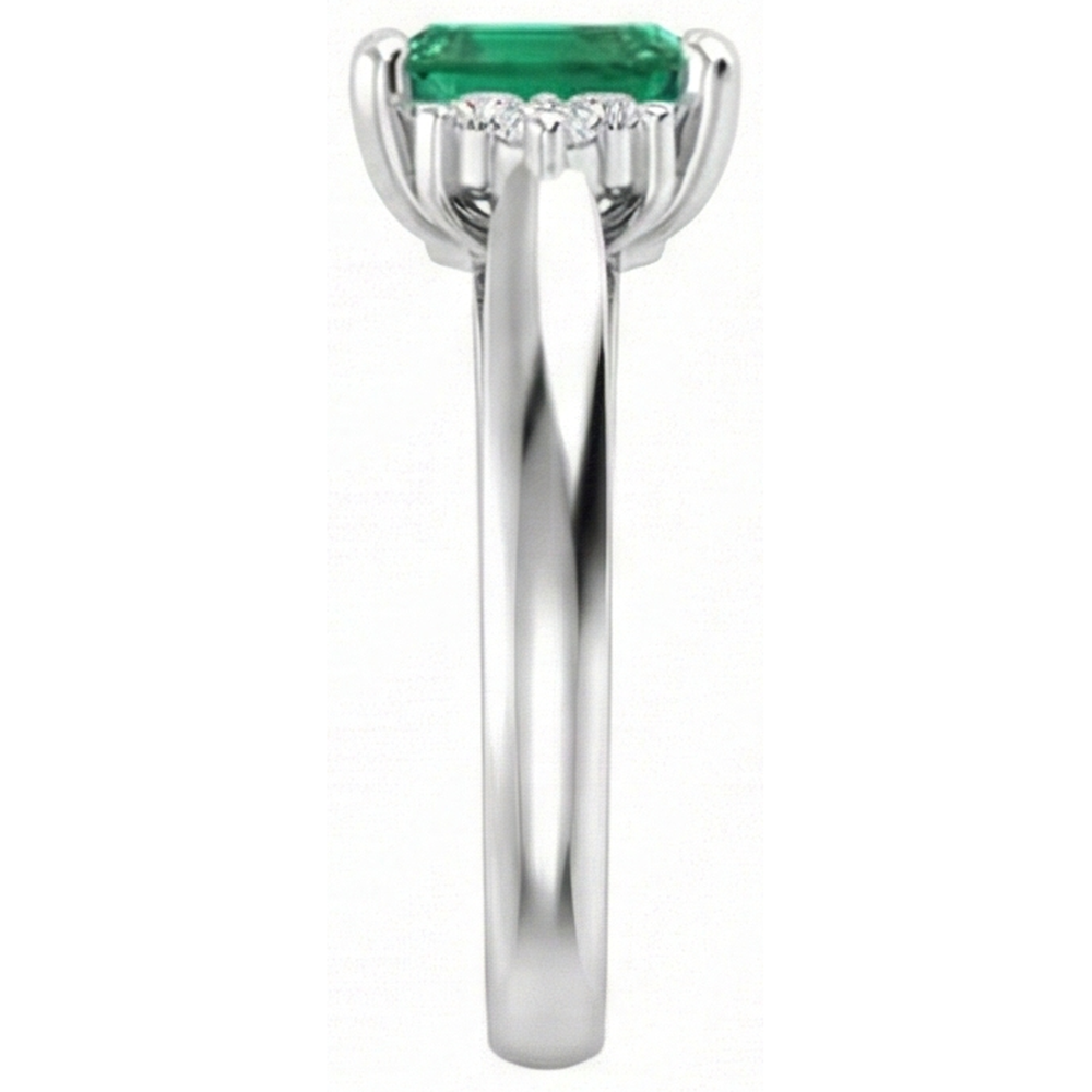 8.90 Carats Green Emerald With White Natural Earth Mined Diamonds Ring 14K White Gold