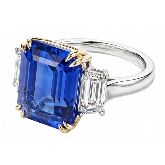8 Carat Blue Sapphire And IGI CERTIFIED Diamond Ring