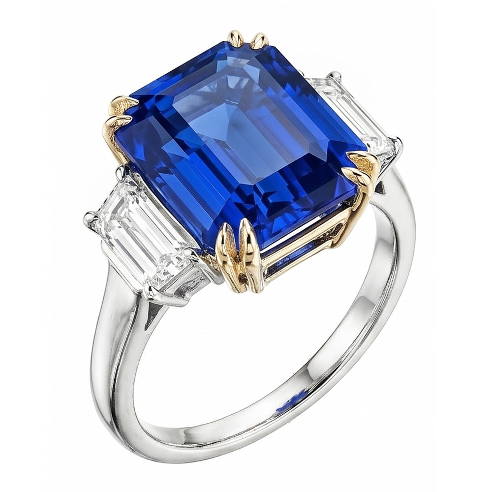 8 Carat Blue Sapphire And Natural Earth Mined DIAMOND ( NOT LAB GROWN ) Ring