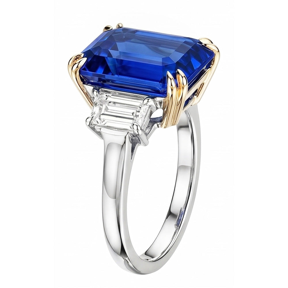 8 Carat Blue Sapphire And Natural Earth Mined DIAMOND ( NOT LAB GROWN ) Ring