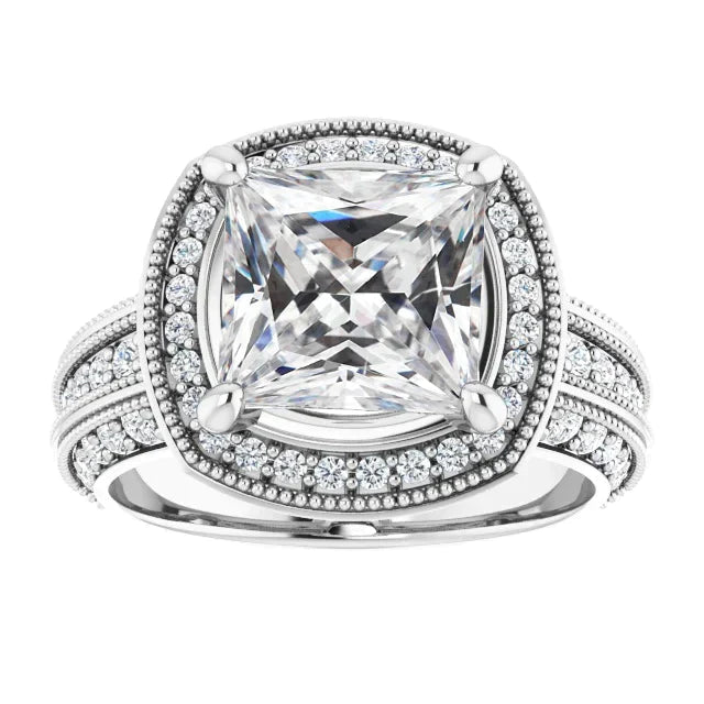 8 Carat Halo Princess Genuine Diamond Wedding Ring
