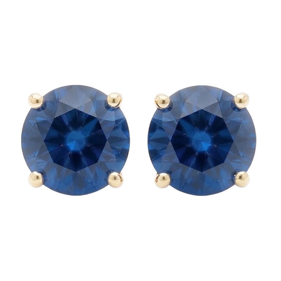 8 Carat Round Ceylon Blue Sapphire Stud Earrings Yellow Gold