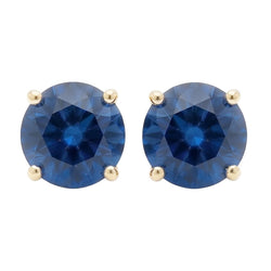 8 Carat Round Ceylon Blue Sapphire Stud Earrings Yellow Gold