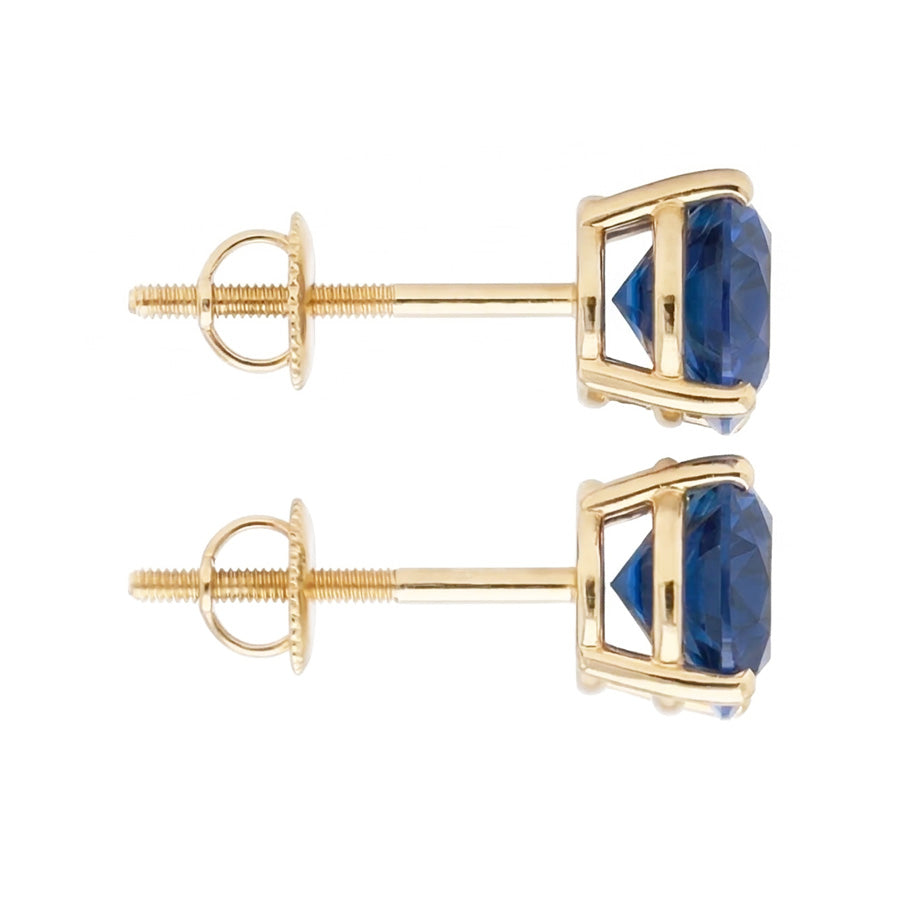 8 Carat Round Ceylon Blue Sapphire Stud Earrings Yellow Gold
