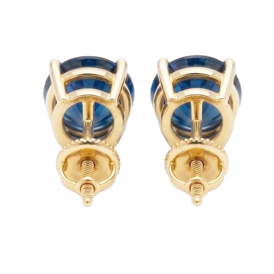 8 Carat Round Ceylon Blue Sapphire Stud Earrings Yellow Gold