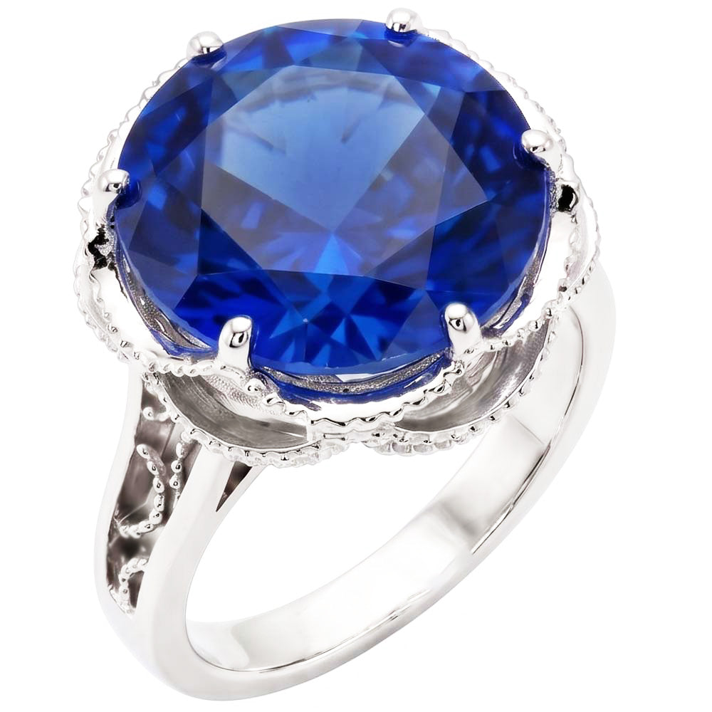 8 Carat Sapphire Milgrain Engagement Ring
