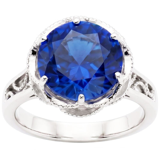 8 Carat Sapphire Milgrain Engagement Ring