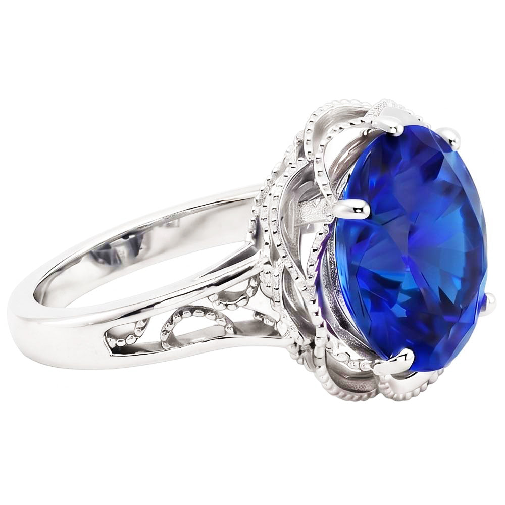 8 Carat Sapphire Milgrain Engagement Ring