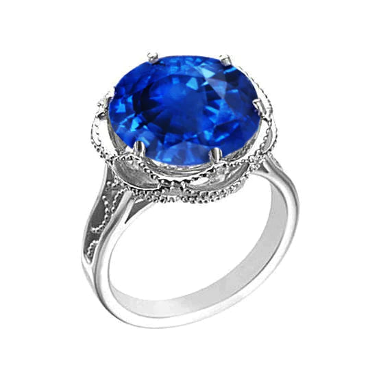 8 Carat Sapphire Milgrain Engagement Ring