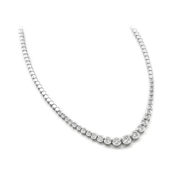 8 Carats Bezel Set Real Diamonds Tennis Necklace White Gold 14K
