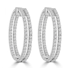 8 Carats Double Row Real Diamonds Women Hoop Earrings White Gold 14K