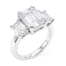 8 Carats Emerald Real Natural Earth Mined Diamonds Three Stone Ring White Gold 14K New