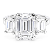 8 Carats Emerald Real Natural Earth Mined Diamonds Three Stone Ring White Gold 14K New
