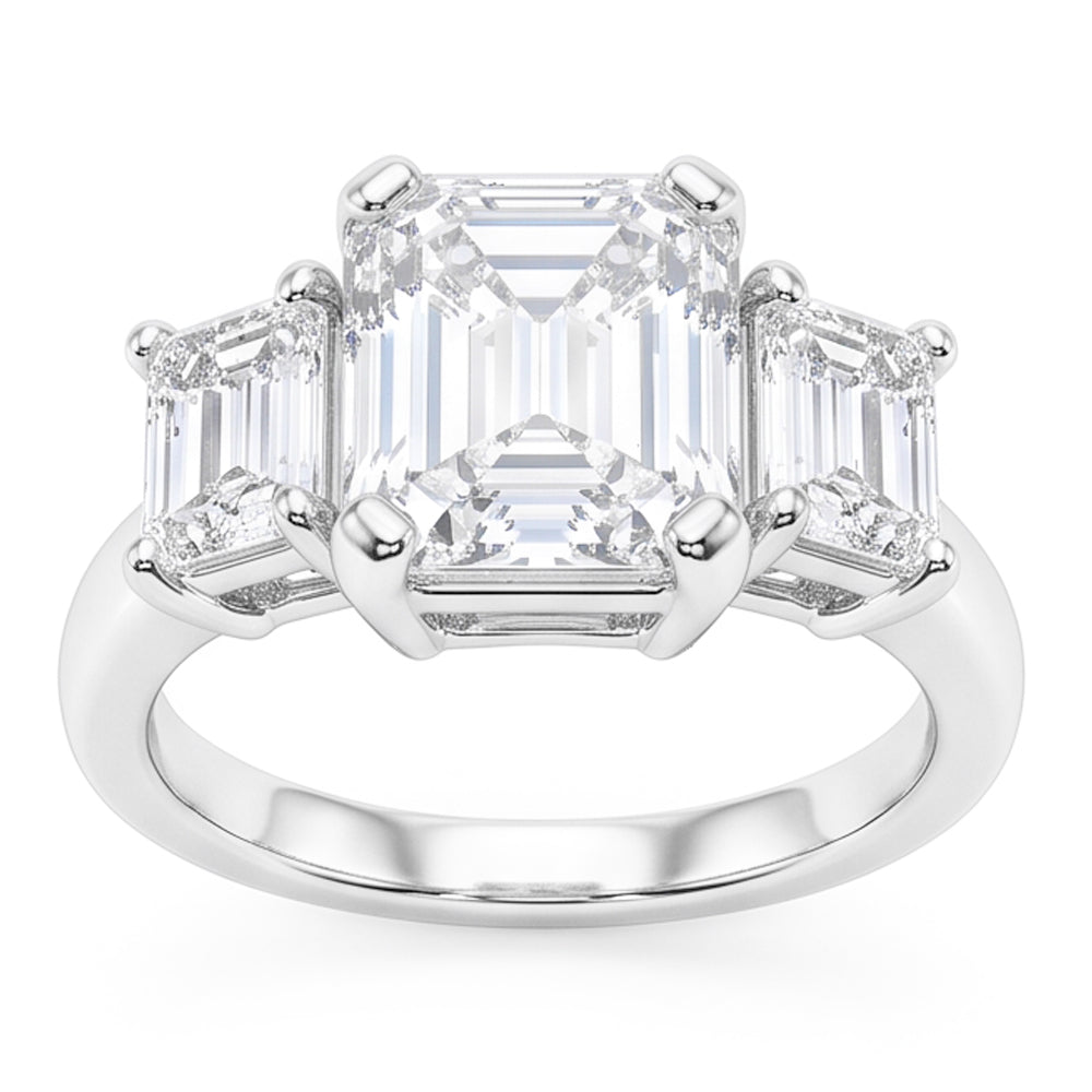 8 Carats Emerald Real Natural Earth Mined Diamonds Three Stone Ring White Gold 14K New