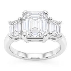 8 Carats Emerald Real Natural Earth Mined Diamonds Three Stone Ring White Gold 14K New