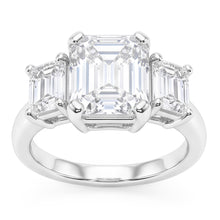 8 Carats Emerald Real Natural Earth Mined Diamonds Three Stone Ring White Gold 14K New