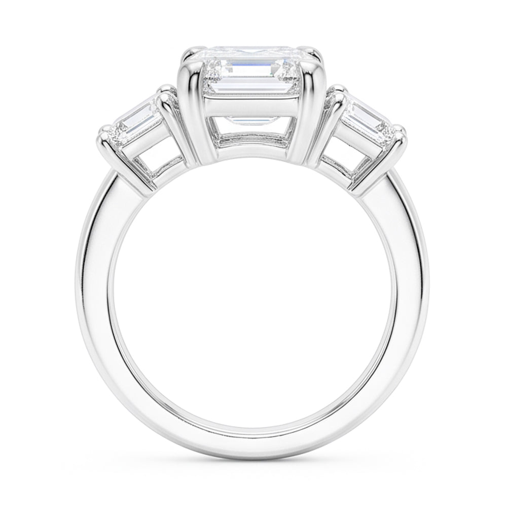 8 Carats Emerald Real Natural Earth Mined Diamonds Three Stone Ring White Gold 14K New