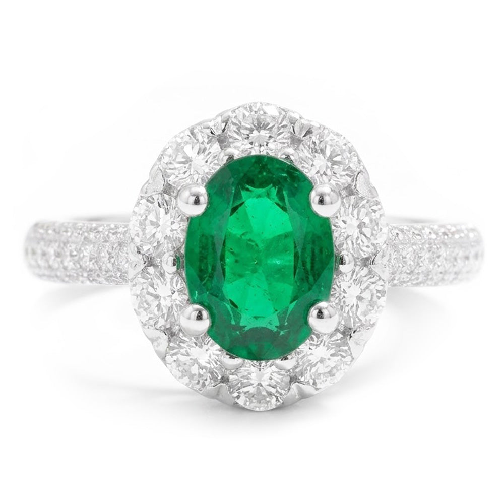 8 Carats Green Emerald And Natural Earth Mined DIAMOND ( NOT LAB GROWN )s Engagement Ring White Gold 14K