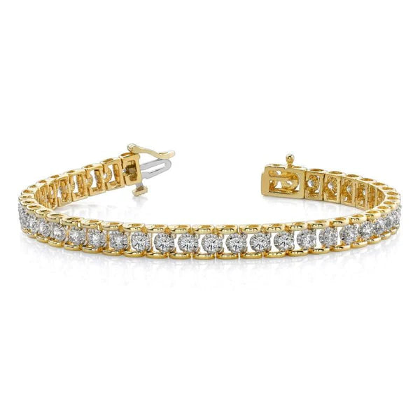 8 Carats Round Real Diamonds Tennis Bracelet Yellow Gold 14K