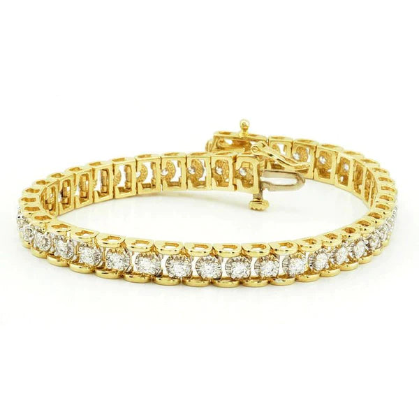 8 Carats Round Real Diamonds Tennis Bracelet Yellow Gold 14K