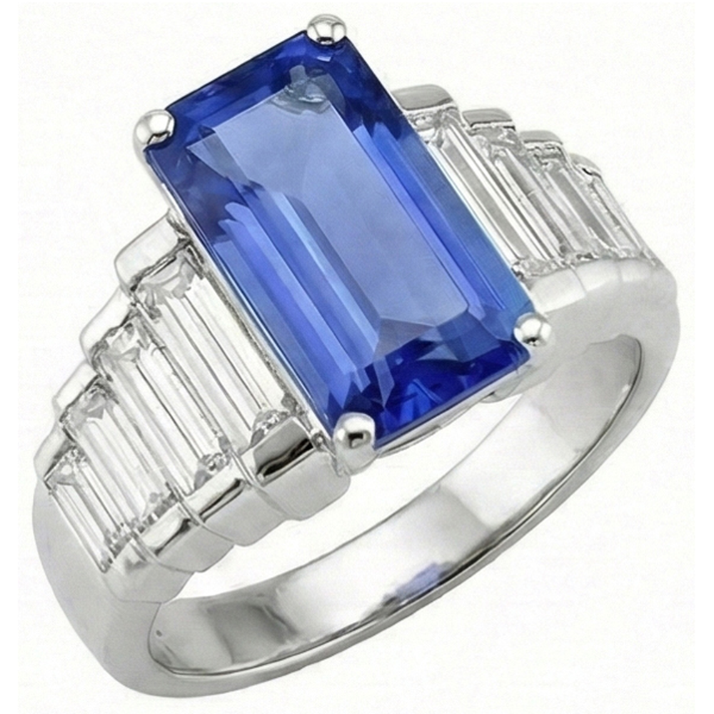 8 Carats Sri Lankan Sapphire Natural Earth Mined Diamond Ring White Gold 14K