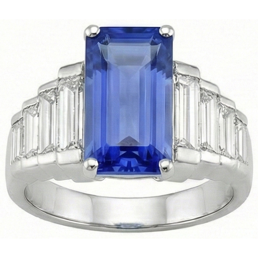 8 Carats Sri Lankan Sapphire Natural Earth Mined Diamond Ring White Gold 14K