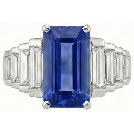 8 Carats Sri Lanka Color Sapphire IGI CERTIFIED Diamond Ring White Gold 14K