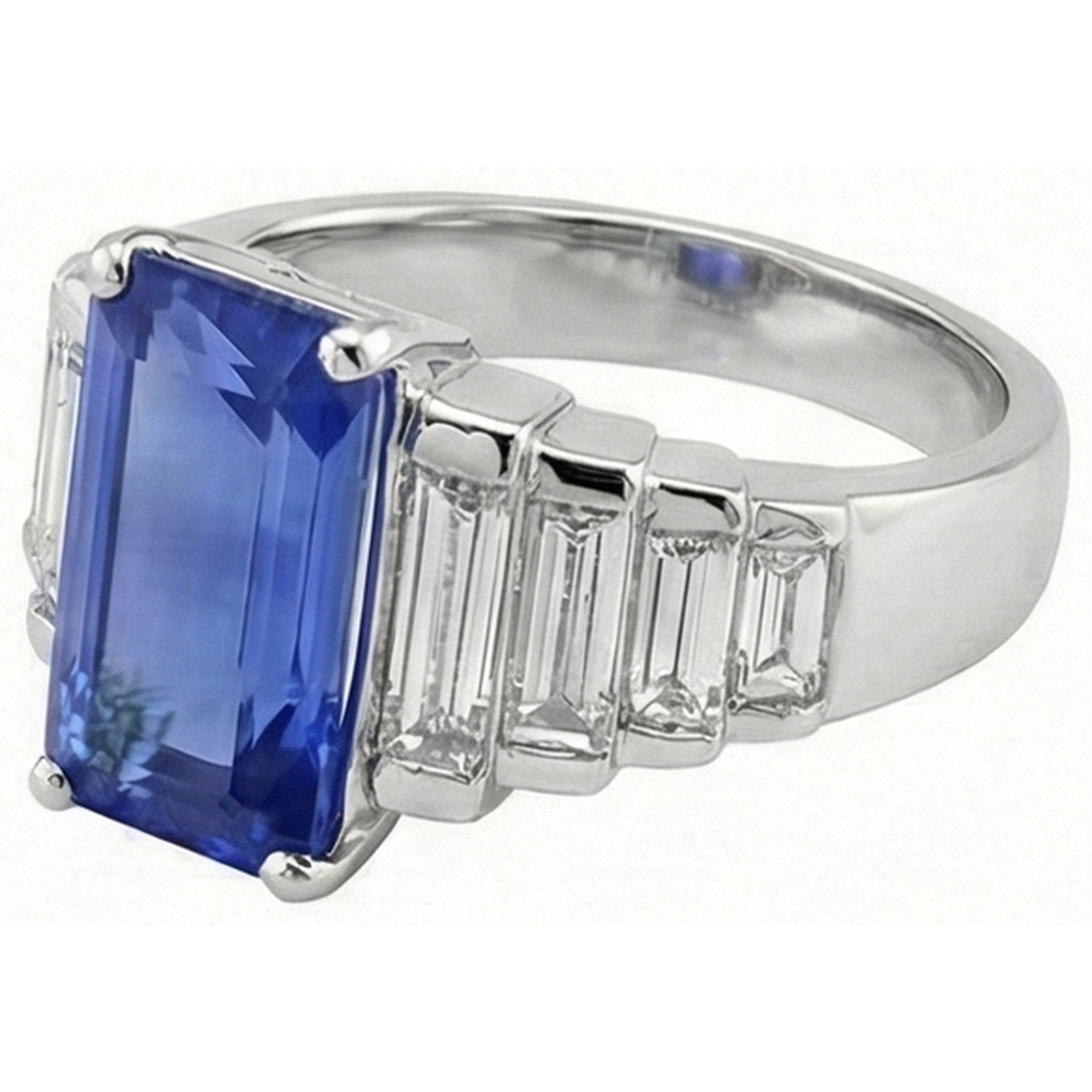 8 Carats Sri Lankan Sapphire Natural Earth Mined Diamond Ring White Gold 14K
