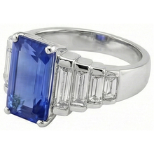 8 Carats Sri Lankan Sapphire Natural Earth Mined Diamond Ring White Gold 14K