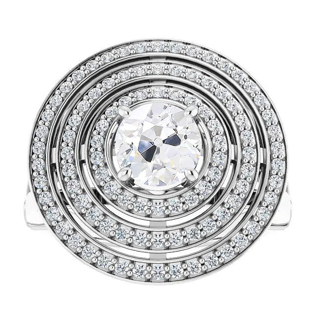 8 Carats Triple Halo Ring Old Cut Real Diamonds Prong Set 14K White Gold