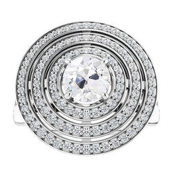 8 Carats Triple Halo Ring Old Cut Real Natural Earth Mined Diamonds Prong Set 14K White Gold